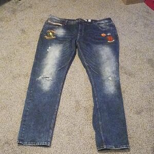 **Dreamland Distressed Streetwear Jeans Urban Hip Hop Patches Grunge 38x34